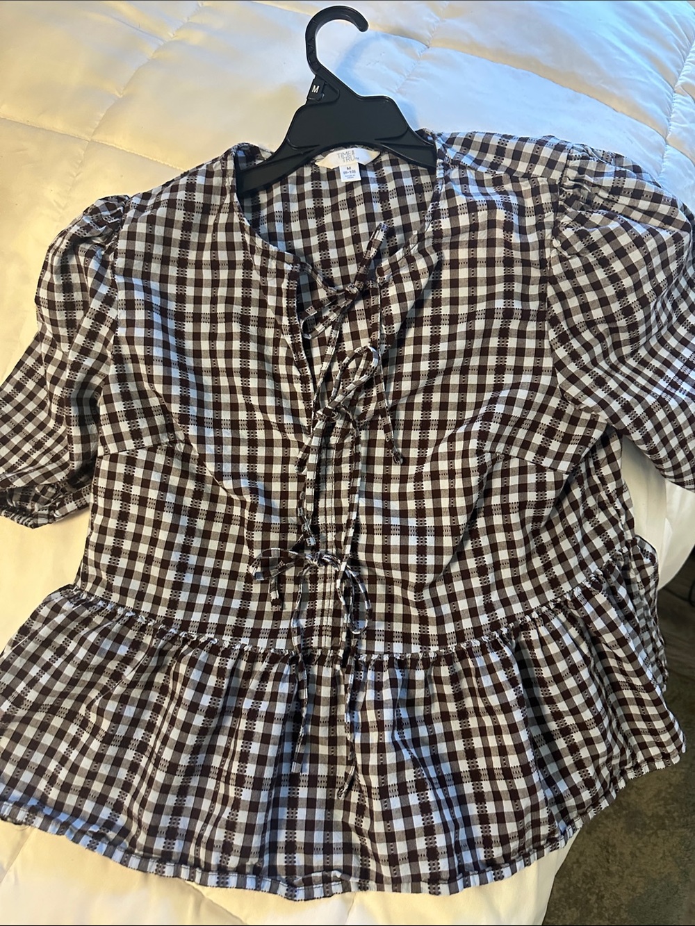 Madewell Black and White Gingham Lace-Up Peplum Blouse - Picture 6 of 6
